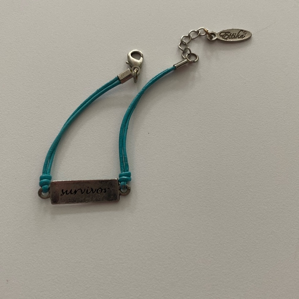 Erika teal leather survivor plate bracelet